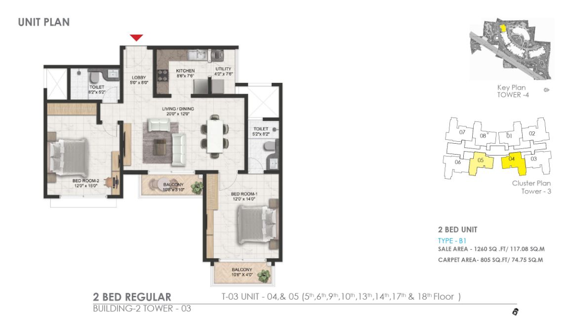 Prestige Serenity Shores 2 BHK Floor Plan