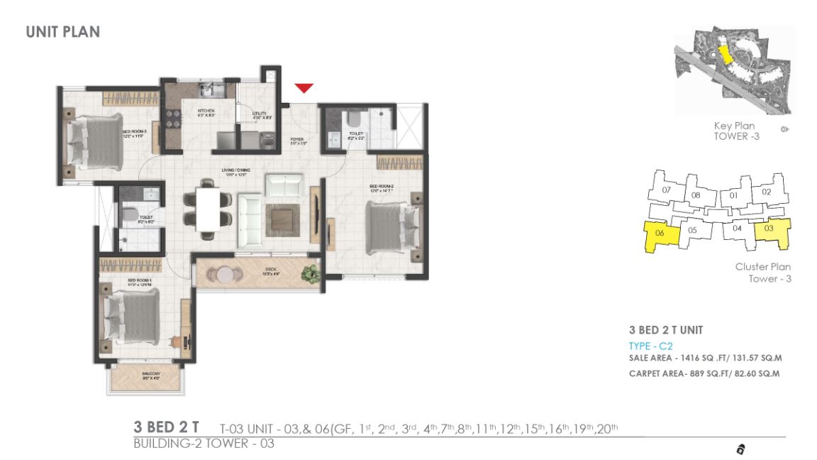 Prestige Serenity Shores 3 BHK Floor Plan
